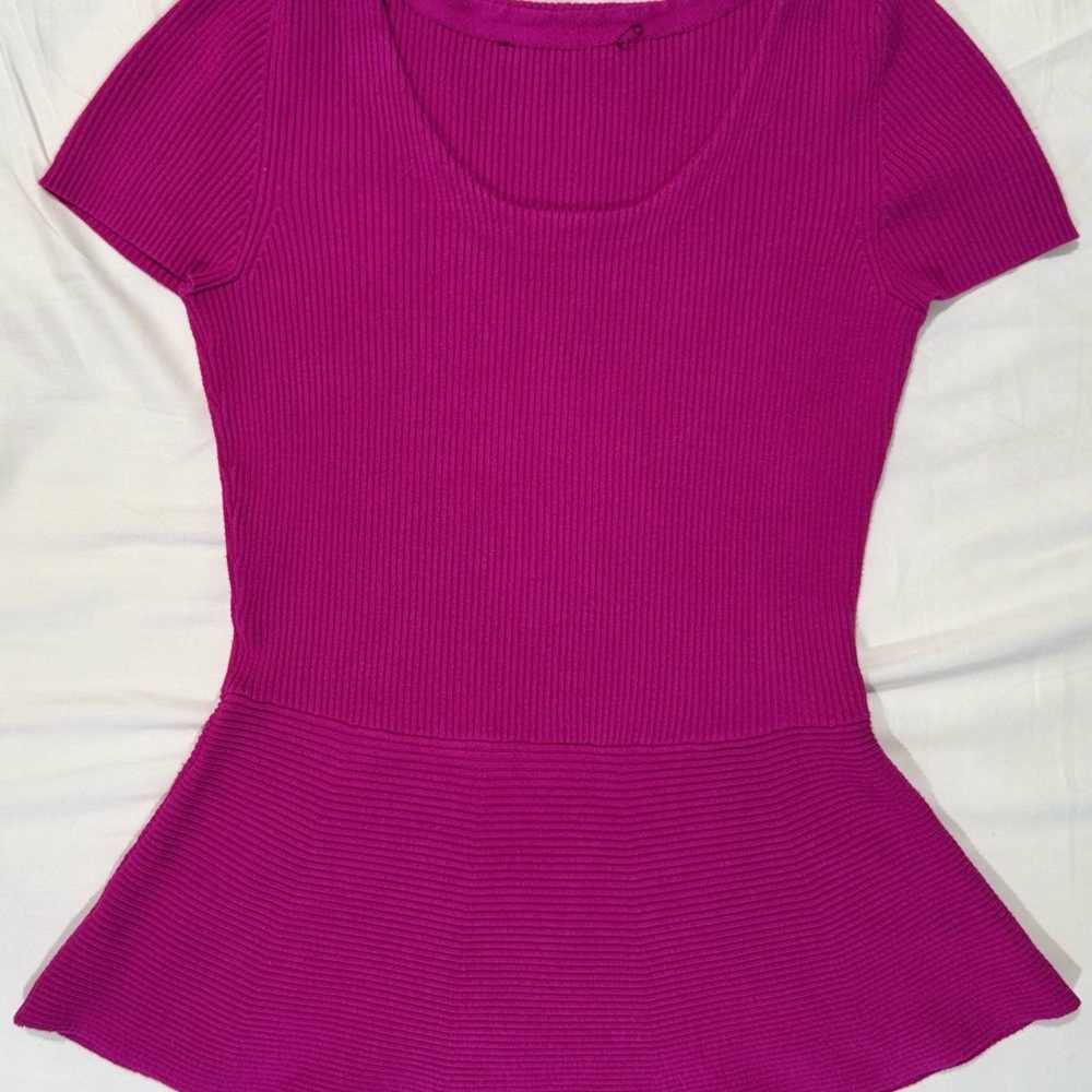 Vintage Y2K Ribbed Peplum Top Plum Wine Womens S Office Siren Preppy Classic